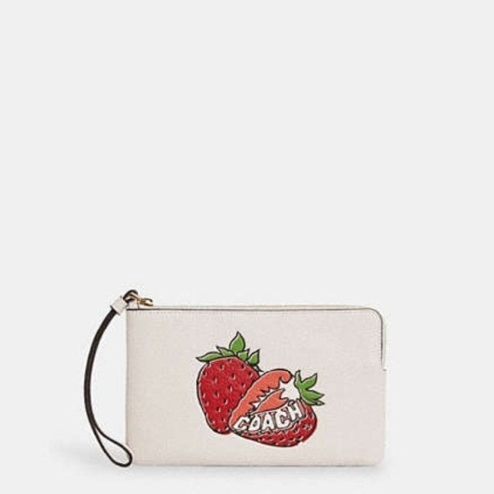 Coach Large Corner Zip Wristlet Strawberry Chalk Multi CBB79 Leather Mens Womens